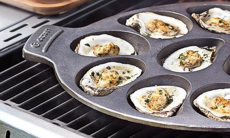 Outset 76225 Cast Iron Oyster Grill Pan, 12 Cavities, Black