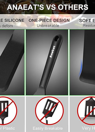 Anaeat Silicone Thin Spatula Set of 2 - Mini Brownie Serving Spatulas - Non Stick Spurtle Turner for Easy Cooking Eggs, Omelet, Pancake, Burgers, Pizza, Steak, Crepes, Heat Resistant & BPA Free