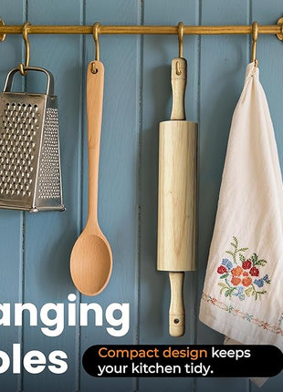 KARRYOUNG Rubber Wood Rolling Pin for Baking, Kitchen Dough Roller With Handles, Rodillo Para Masa, Rolling Pin for Dough, Pizza,Bread, Fondant & Tortilla