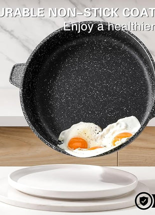 Kordisen Nonstick Deep Frying Pan with Lid, 10 Inch Non Stick Skillet, Saute Pan for Cooking, Healthy Induction Cookware, PFOA Free