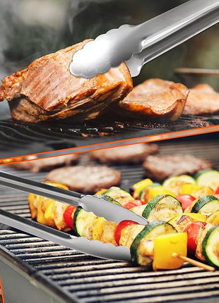 Grill Tongs, 17 Inch Extra Long BBQ Tongs, Premium Stainless Steel Metal Tongs for Cooking, Grilling, Barbecue/BBQ, Buffet (17", 1PC)