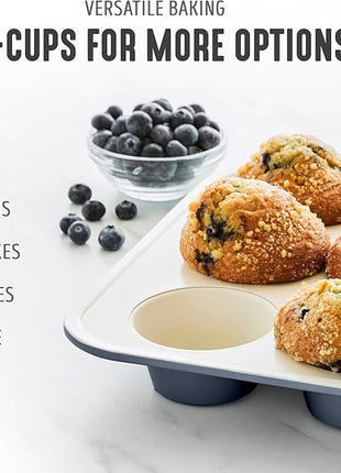 GreenLife 12-Cup Muffin Pan, PFAS-Free Healthy Nonstick Baking Tray, 11.4" x 1.9" x 15.9", Durable Ceramic Bakeware, Cupcakes, Egg Bites, Tarts, Brownies, Black