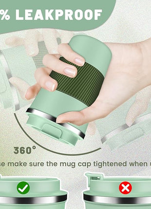 Insulated Coffee Tumblers with Flip Lid 12oz / 17oz, Stainless Steel Travel Coffee Mug Leak Proof, Vacuum Insulated Coffee Mug Reusable Cup, Keeps Cold and Hot for Coffee Tea