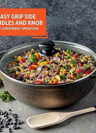 IMUSA 3.5qt Fuzion Cast Aluminum Bronze Speckled Nonstick Caldero with Glass Lid, Black - 24cm