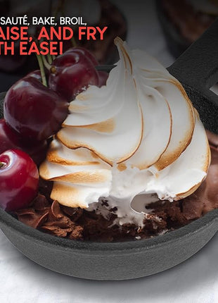 Modern Innovations Mini Black Cast Iron Skillet Set with Silicone Mitt (4 Count) - 3.5 Inch Pans, Pre Seasoned Small Skillets for Baked Cookie/Brownie or Cooked Eggs