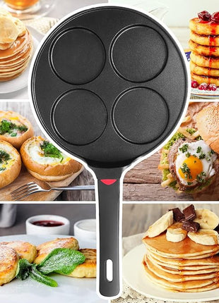 Pancake Pan Nonstick-Suitable for All Stovetops & Induction Cooker, 10.5 Inch Mini Silver Dollar Grill Blini Griddle Crepe Pan, 4 Molds Cake Egg Skillet, 100% PFOA Free Coating