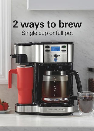 Hamilton Beach 2-Way Programmable Coffee Maker, 12 Cup Glass Carafe And Single Serve Coffee Maker, Black with Stainless Steel Accents, 49980RG