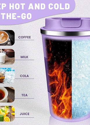 Insulated Coffee Tumblers with Flip Lid 12oz / 17oz, Stainless Steel Travel Coffee Mug Leak Proof, Vacuum Insulated Coffee Mug Reusable Cup, Keeps Cold and Hot for Coffee Tea