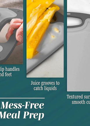 Cutting Boards for Kitchen - BPA-Free Chopping Board - Different Sizes & Non Slip Handles - Reversible, Large Cutting Board Set - Unique Gifts for Cooks Who Have Everything - 3-Pack Gray/Gray