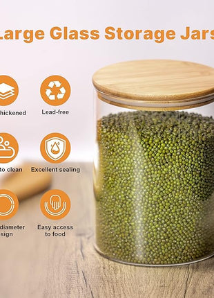 YUNCANG Glass Storage Jars,2 PACK -108oz/3200ml Clear Glass Food Storage Containers with Airtight Bamboo Lid Stackable Kitchen Canisters for Candy,Cookie,Rice,Sugar,Flour,Pasta,Nuts and Spice Jars
