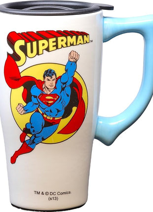 Spoontiques - Ceramic Travel Mugs - Superman Cup - Hot or Cold Beverages - Gift for Coffee Lovers