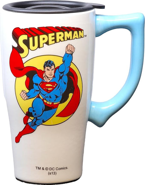 Spoontiques - Ceramic Travel Mugs - Superman Cup - Hot or Cold Beverages - Gift for Coffee Lovers