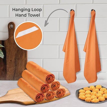Urban Villa Halloween Kitchen Towels Set of 6 Dish Towels for Kitchen 100% Cotton Orange Color Dish Cloths 20''X30'' Multi-Purpose Kitchen Hand Towels Highly Absorbent Kitchen Towels with hanging Loop