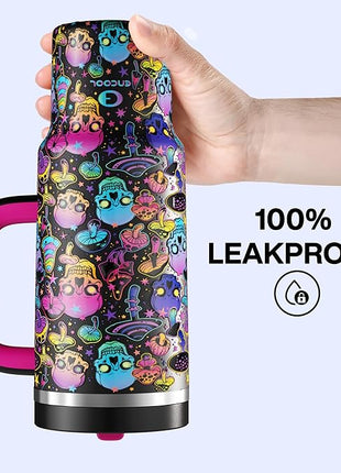 ENCOOL 40 oz Tumbler with Handle and Straw: Stainless Steel Insulated Tumbler Keeps Cold for 24 Hours, Leakproof Travel Cup Fits in Cup Holder and BPA-Free, Trippy Skulls