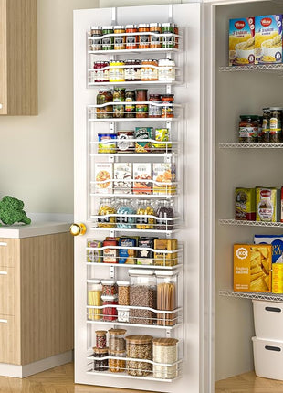 Moforoco White Narrow 9-Tier Over The Door Pantry Organizer, Pantry Organization and Storage, Metal Hanging Basket Wall Spice Rack Seasoning Shelves, 12.2"