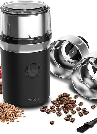 COSORI Electric Coffee Grinders for Spices, Seeds, Herbs, and Coffee Beans, Spice Blender and Espresso Grinder, Wet and Dry Grinder, Included 2 Removable Stainless Steel Bowls, Black