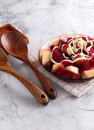 Wooden Spoons for Cooking, 6 Pcs Wooden Utensils for Cooking, Natural Teak Wood Non-Stick Cooking Spoons, Wood Utensils Set for Kitchen