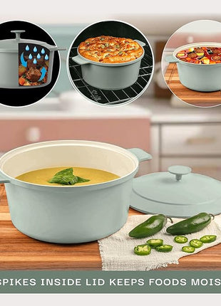 Gotham Steel 5 Qt Dutch Oven Pot with Lid, Nonstick Ceramic Dutch Oven Stock Pot Perfect Bread Baking, Stovetop Oven & Dishwasher Safe, Sage Green