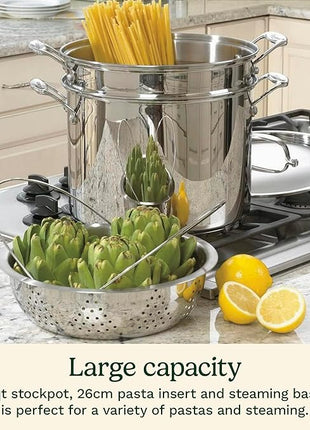 Cuisinart 4-Piece Cookware Set, 12 Quarts, Chef's Classic Stainless Steel Pasta/Steamer, 77-412P1