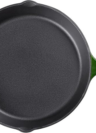 Navaris Enameled Cast Iron Skillet - 12" Frying Pan with Enamel Coated Finish - 12 inch Kitchen Cookware Fry Griddle for Stove Top and Oven - Green