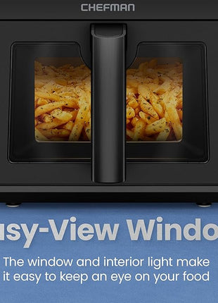 Chefman Air Fryer TurboFry 7-Qt, 6-in-1 High-Powered 450°F Cooking for Crispier Results, Compact Space-Saving Design, Air Fry, Bake, Broil, Reheat, Dehydrate, Defrost, Fast & Even Cooking – Black