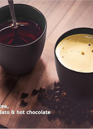 MIAMIO - Set of 6 Stoneware Coffee Mugs 12 Ounce/Cup Set - Le Papillon Collection (Black)