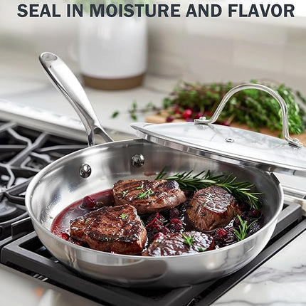 Cooks Standard Stainless Steel Frying Pan with Lid, 10-Inch Multi-Ply Clad Wok Stir Fry Pan, Kitchen Skillet, Silver