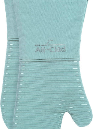 All-Clad Silicone Oven Mitts: Heat Resistant up to 500 Degrees - 100% Cotton & Silicone, 14"x7" Oven Mitt for Kitchen and Barbeque, 2-Pack, Rainfall