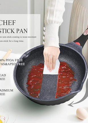 Vinchef New Handle Update 11In/5Qt Aluminum Nonstick Deep Frying Pan with Lid and Heat Indicator, Anti Scratch and Anti Stain Deep Saute Pan, Induction Compatible