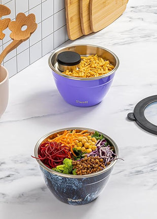 S'well Stainless Steel Salad Bowl Kit 64oz, Hillside Lavender, Comes with 2oz Mini Canister and Removable Tray for Organization, Leakproof, Easy to Clean, Dishwasher Safe