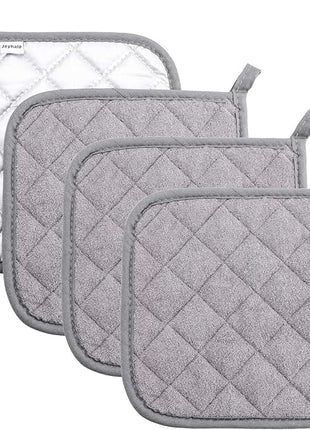 Joyhalo 4 Pack Pot Holders for Kitchen,Cotton Oven Holder with Great Heat Resistance,Non Slip Hot Pads for Kitchen Clearance,Grey