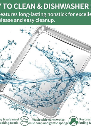 Baking Sheets Set of 2, HKJ Chef Cookie Sheets 2 Pieces Stainless Steel Baking Pans & Toaster Oven Tray Pans, Rectangle Size 23.54L x 15.67W x 1.18H inch & Non Toxic & Healthy & Easy Clean