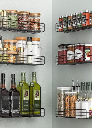 Moforoco Spice Rack Organizer Wall Mount (6Pack), Hanging Black Spice Pantry Organization Storage Shelf, Farmhouse Seasoning Organizer, Flexible Wall Shelves, Kitchen Essentials Home Decor