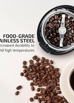 OVENTE Electric Coffee Grinder for Beans, Spices and More, 2.5Oz Compact Grinding Mill, Spice Grinder with Stainless Steel Blade, Pulse Button Operation and Transparent Easy to Open Lid, Black CG225B