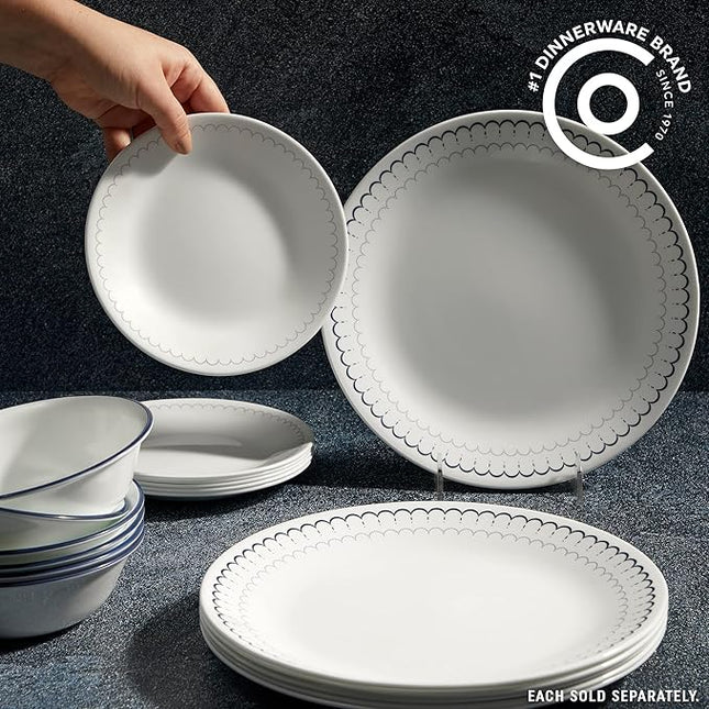 Corelle 6-Piece 10.25" Dinner Round Plates Vitrelle Triple Layer Glass, Lightweight Round Plates, Chip and Scratch Resistant, Microwave and Dishwasher Safe, Caspian Lace