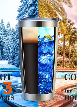 DOMICARE 20oz Stainless Steel Tumbler Bulk with Lid, Double Wall Vacuum Insulated Travel Mug, Powder Coated Coffee Cup, Stainless Steel, 1 Pack