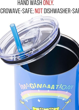 Silver Buffalo SpongeBob SquarePants “Imaginaaation!” Stainless Steel Tumbler with Handle, Fits in Standard Cup Holder, 40 Ounces
