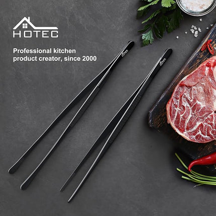 HOTEC Kitchen Tweezers Tongs Stainless Steel Professional Chef Tweezers, Set of 2-12inch Extra-Long Food Tongs for Cooking,Grill and Baking