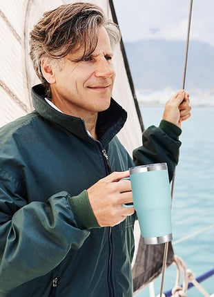 20 oz Stainless Steel Tumbler with Handle Bulk Metal Insulated Tumblers Travel Coffee Mug with Handle Double Wall Tumbler Cup with Lid and Straw, Mint Green 6 Pack