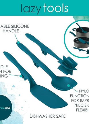 Rachael Ray Tools and Gadgets Lazy Crush & Chop, Flexi Turner, and Scraping Spoon Set / Cooking Utensils - 3 Piece, Teal Blue