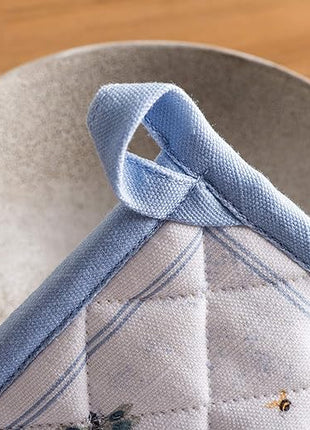 Maison d' Hermine 100% Cotton Oven Mitt & Pot Holder Set (7.5"x13" & 8"x8") Heat Resistant BBQ Cooking Gloves with Loop, Baking, Grilling, Kitchen, Handling Hot Pans Spring/Summer (Fleurs De Mai)