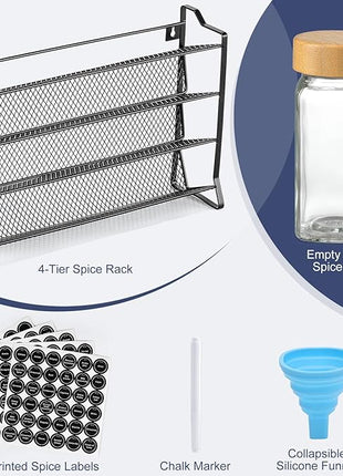 AOZITA Spice Rack Organizer for Cabinet, 28 Empty Spice Jars with Bamboo lids, Funnel, Spice Labels, Seasoning Organizer for Countertop, Cabinet, Kitchen, Pantry, Cupboard