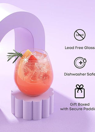 JoyJolt Spirits Stemless Wine Glasses for Red or White Wine (Set of 4)-15-Ounces