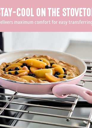 GreenLife 16 Piece Nonstick Cookware Set, Soft Grip Non-Toxic PFAS-Free Ceramic Pots & Pans, Dishwasher & Oven Safe, Frying, Sauce, Saute, Utensils, Glass Lids, Stay-Cool Handles, Wobble Free, Pink