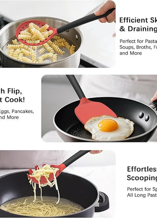 Coukre Silicone Kitchen Cooking Utensils Set with Holder – Heat-Resistant, Food-Grade Kitchen Tools, Spatula, Spoon & Gadgets for Non-Stick Pans, Dishwasher Safe (14, Red)