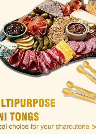 12 PCS Small Serving Tongs, 4.3" Mini Gold Tongs, Gold Kitchen Tongs for Serving Food, Coffee Bar, Tea Party, Desserts Party and Ice Bucket