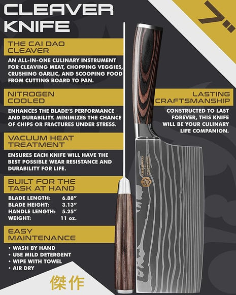 KESSAKU Meat Cleaver Butcher Knife - 7 inch - Samurai Series - Heavy Duty - Razor Sharp - Forged 7Cr17MoV High Carbon Stainless Steel - Wood Handle with Blade Guard
