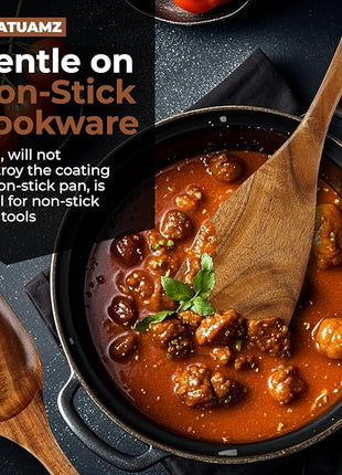 SPATUAMZ Wooden Spoons for Cooking, Teak Wood Nonstick Kitchen Utensils Set, Non-Toxic Wooden Spatula Set of 9 for Any Kitchen