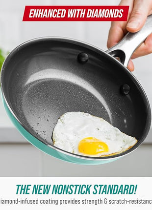Blue Diamond 8" Nonstick Frying Pan Skillet, Diamond Infused Ceramic PFAS-Free, Dishwasher & Oven Safe, Stay Cool Handle, Durable Non Toxic Metal Utensil Safe, Egg & Omelet Pan, Turquoise
