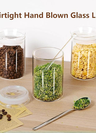 ZENS 15oz Glass Food Storage Jars Set of 3, Clear Glass Canisters with Airtight Lids, Small Container Spice Jars for Kitchen Herbs, Sugar, Blooming Tea, Candy